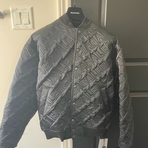 BALENCIAGA Black Embroidered Logo Bomber Jacket